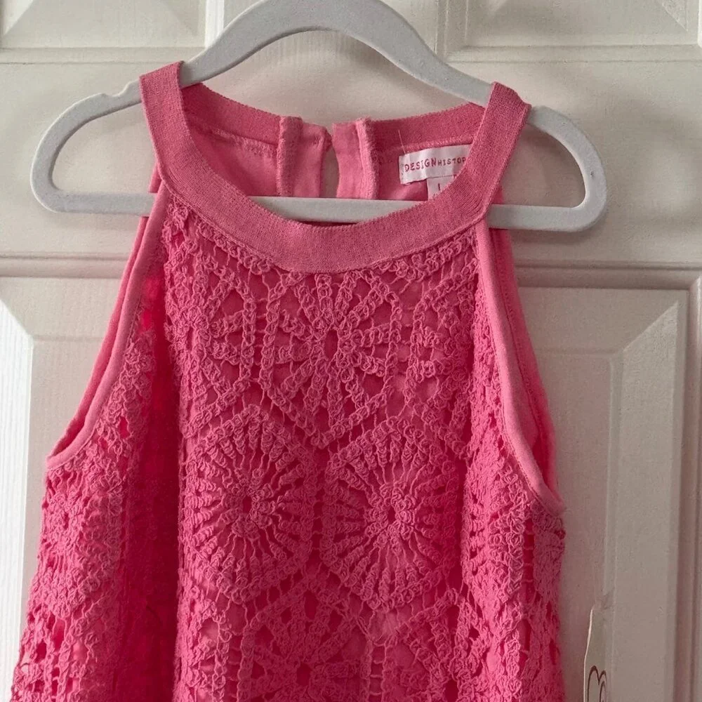 New Design History Girls Pink Crochet Dress Size L Large